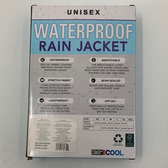 32 Degrees Unisex Black Waterproof Stretch Rain Jacket – Men’s M/ Women’s L - Picture 2 of 6